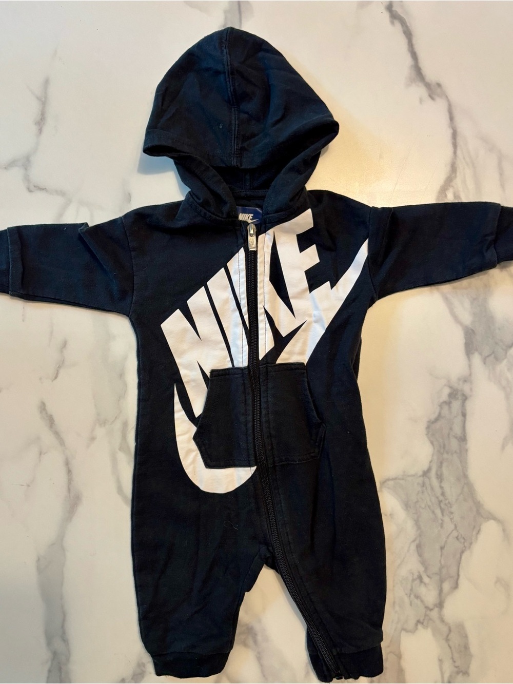 Nike Baby Hooded One-Piece Romper - Black & White